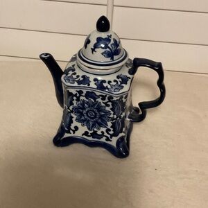 Blue and White Floral Teapot